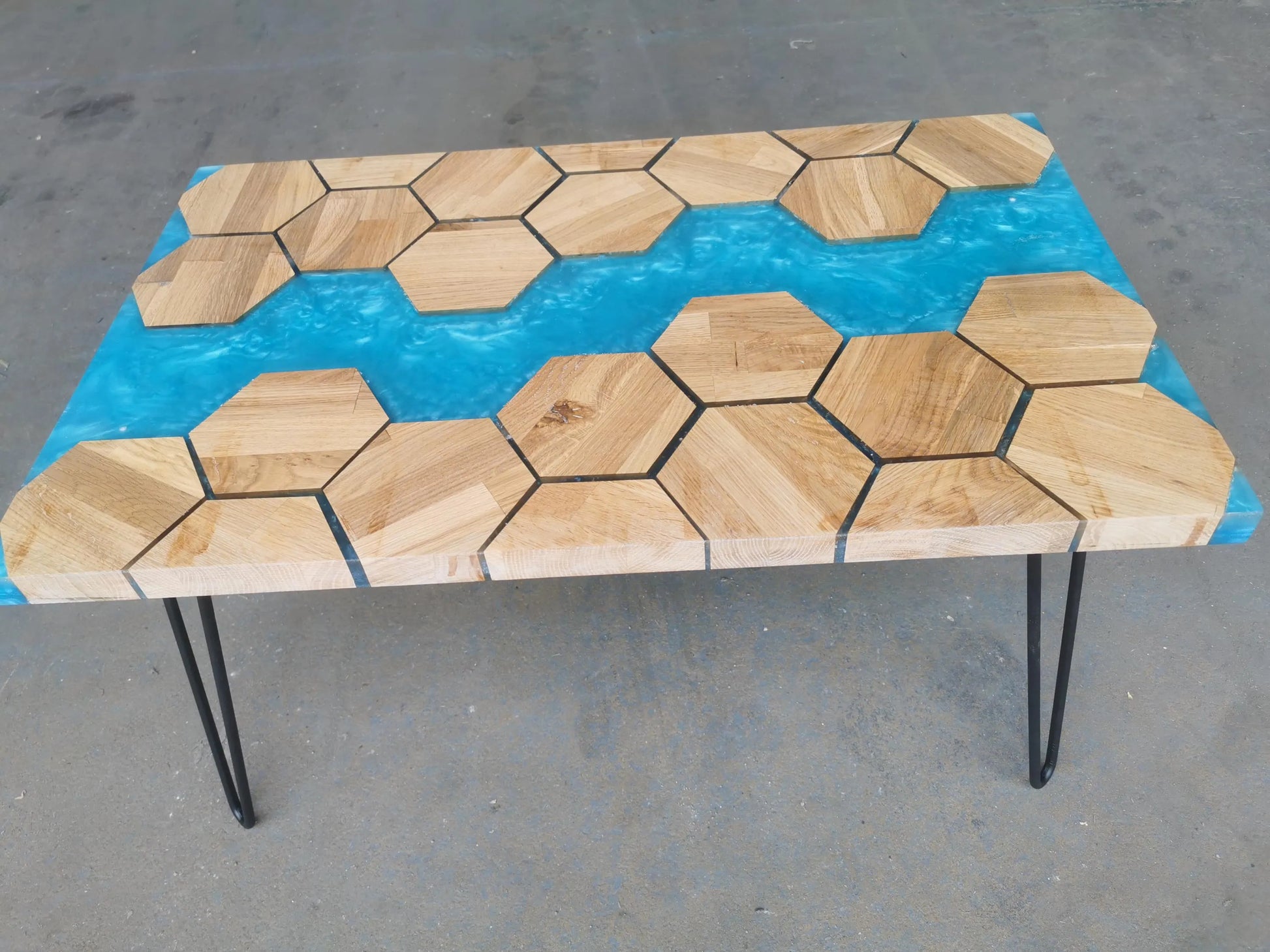 table Hexagon Epoxy River Coffee Table – Modern Wood & Resin Furniture