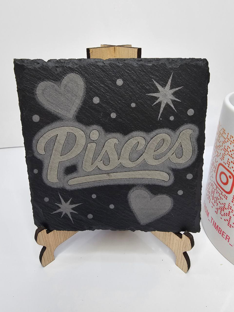 slate “Pisces Zodiac Laser-Engraved Coasters | 10cm x 10cm