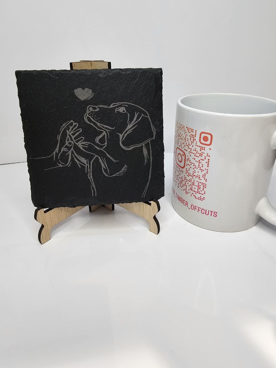 slate “Dog & Hand Heart Outline – Laser-Engraved Slate Coasters |