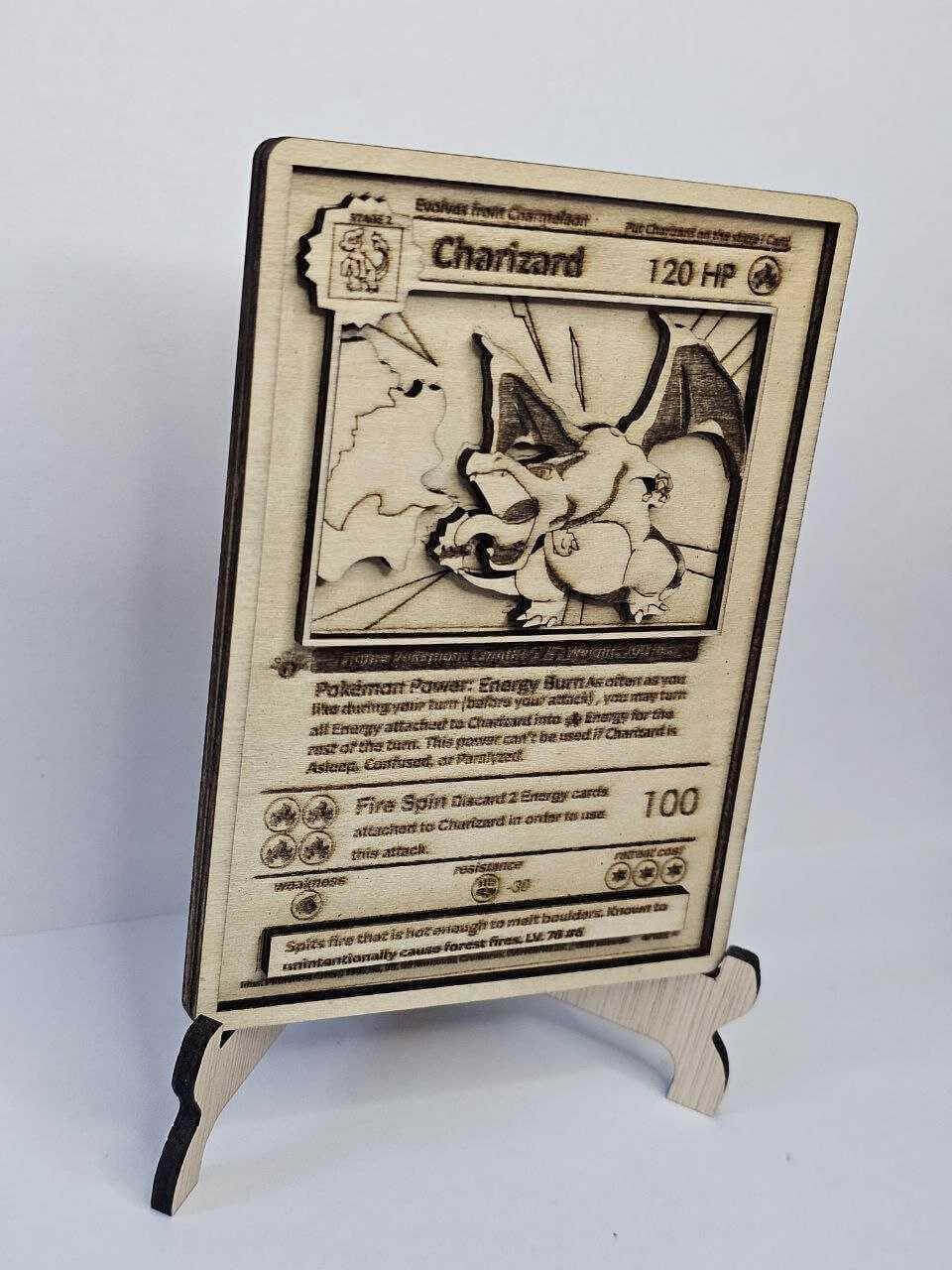 Charizard 3D Wooden Pokmon Card | Laser Engraved Display Charizard 3D Wooden Pokmon Card | Laser Engraved Display