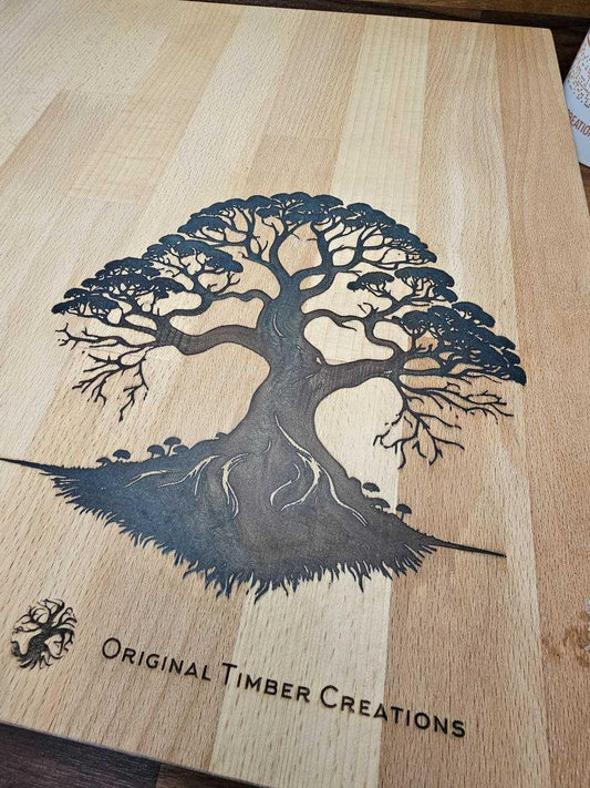 Chopping Board Epoxy Resin Inlay Tree of Life – 450 × 400 × 27mm