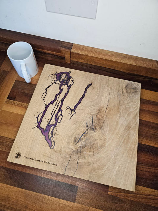 chopping board Purple Epoxy Resin and Fractal Burned Wood Board