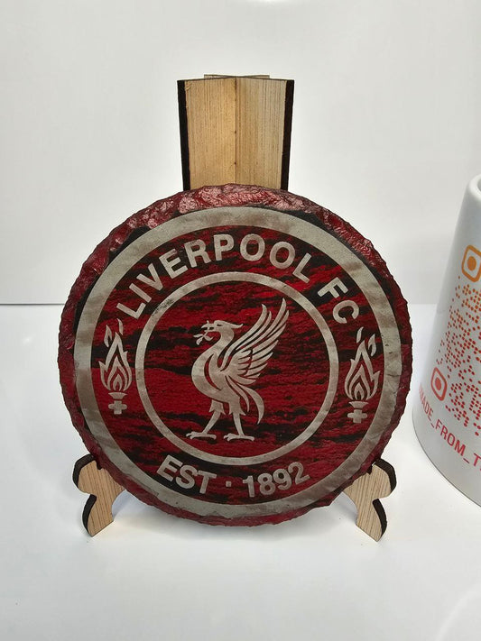 slate Liverpool FC Round Red Coasters – Laser Engraved Liver Bird