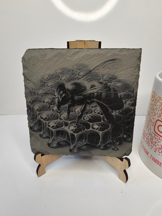 Slate Bee & Honeycomb Engraved Slate Coasters | Nature-Inspired Gift |