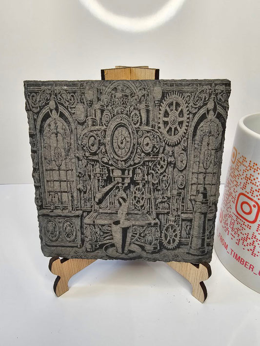 Slate Steampunk Espresso Machine Engraved Slate Coasters | Handmade