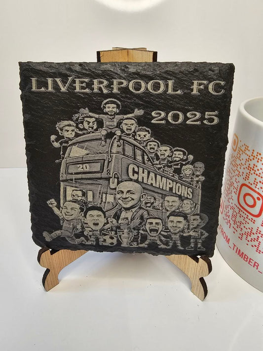 Slate Liverpool FC 2025 Champions Engraved Slate Coasters | Handmade