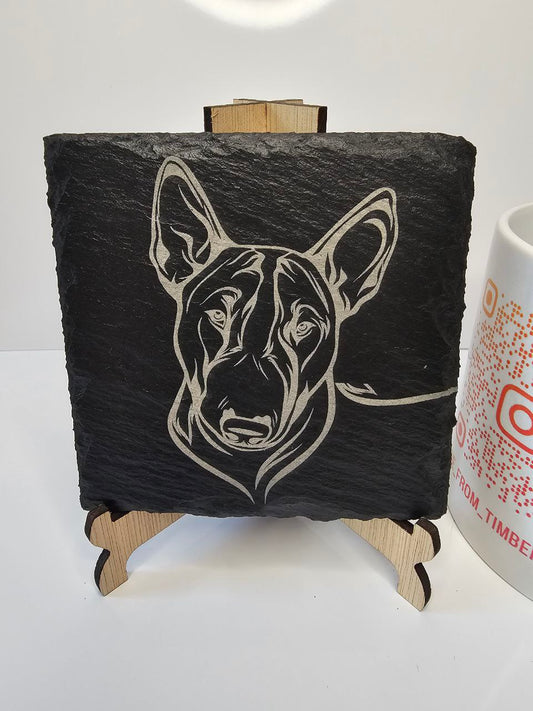 Slate Bull Terrier Engraved Slate Coasters | Handmade Set of 1, 4 6