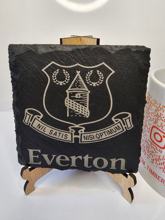 Slate Everton FC Crest Fan Art Engraved Coasters | Handmade
