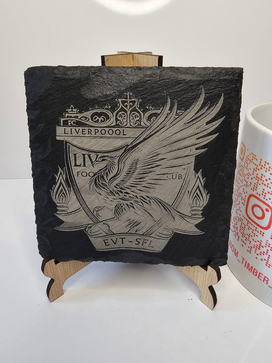 Slate Liverpool Liver Bird Shield Fan Art Engraved Coasters