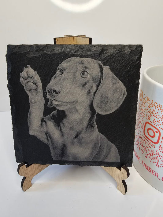 slate Dachshund Dog Engraved Coasters | Handmade Set of 1, 4 or 6 |
