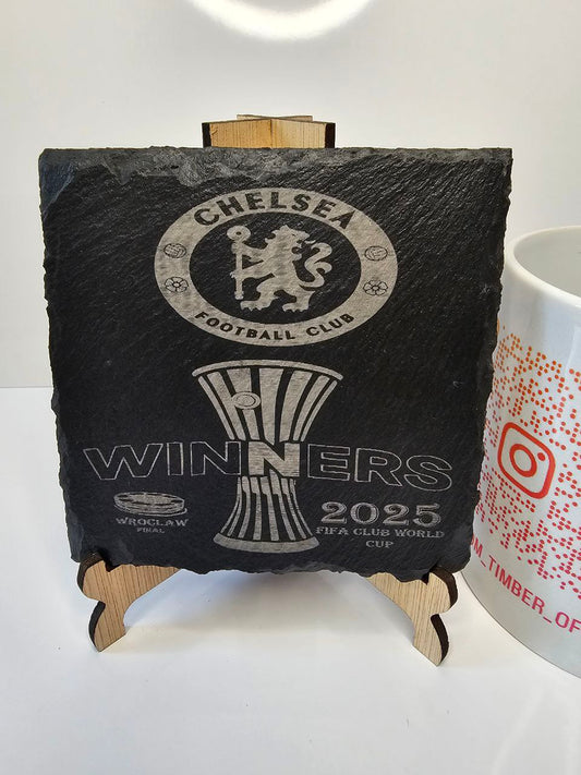 slate Chelsea FC Winners 2025 Engraved Coasters | Handmade Set