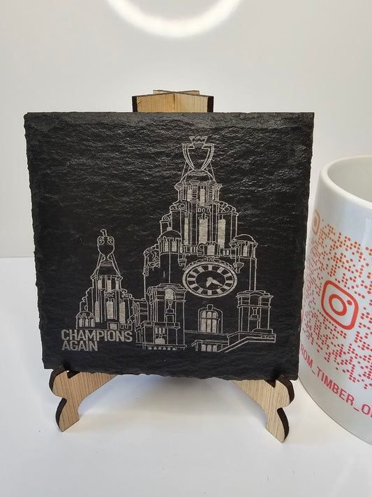 slate Liverpool Champions Again Engraved Coasters | Handmade Set