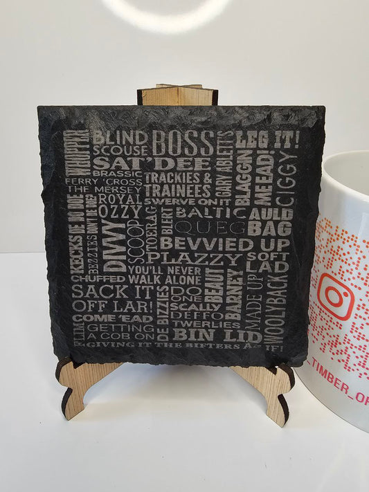 slate Liverpool Slang Engraved Coasters | Handmade Set of 1, 4 or 6 |