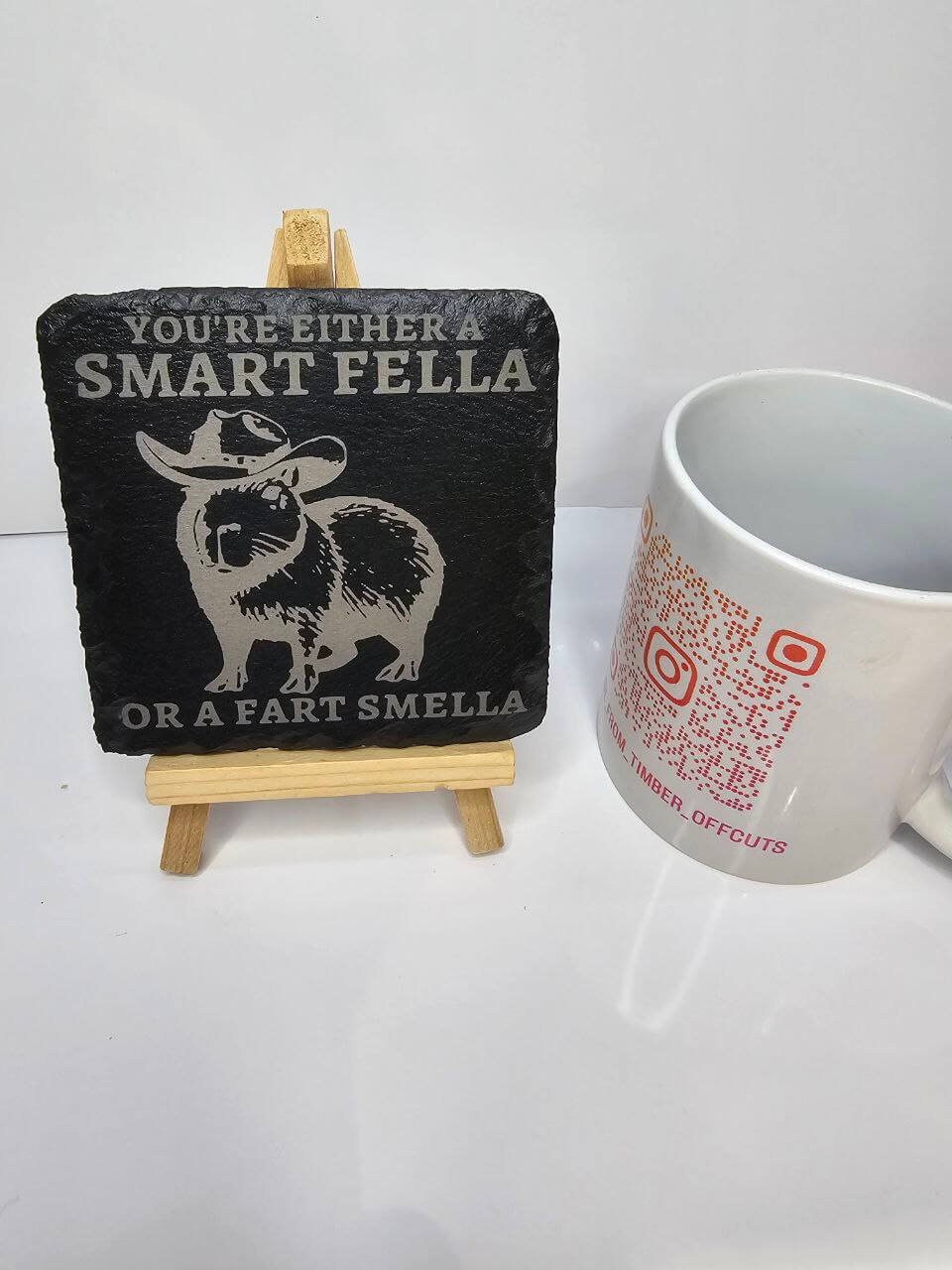 slate Smart Fella or Fart Smella Coaster – Funny Quote Design
