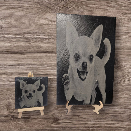 slate Laser Engraved Dog Portrait – 10x10cm – Custom Pet Memorial Gift
