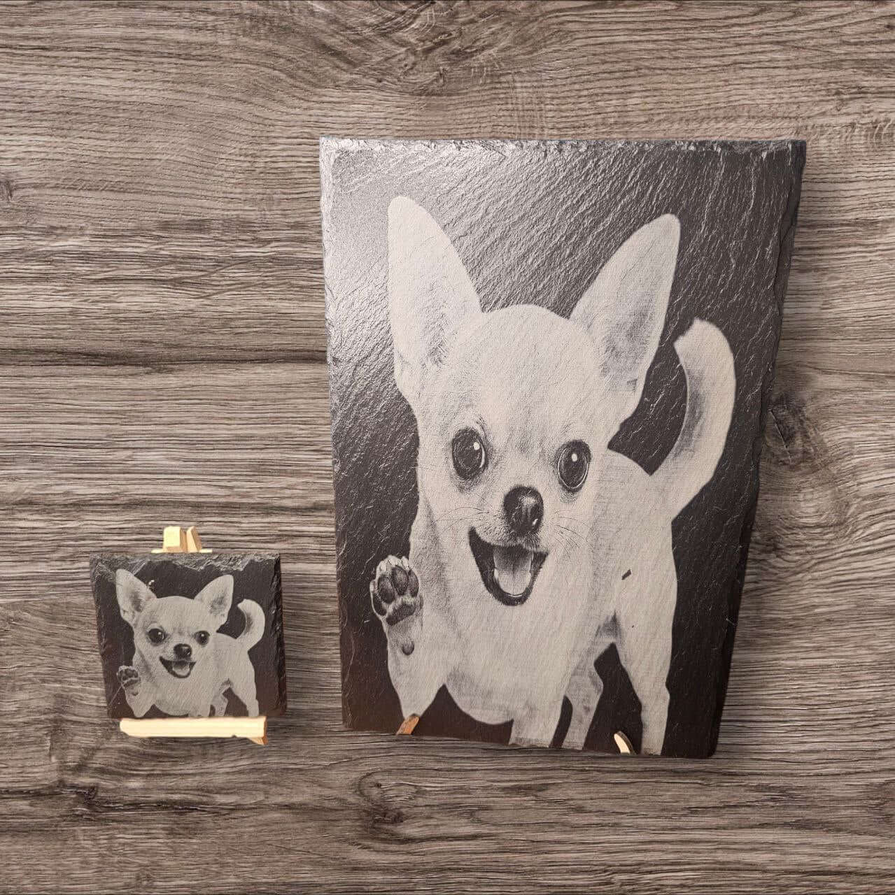 slate Laser Engraved Dog Portrait – 10x10cm – Custom Pet Memorial Gift