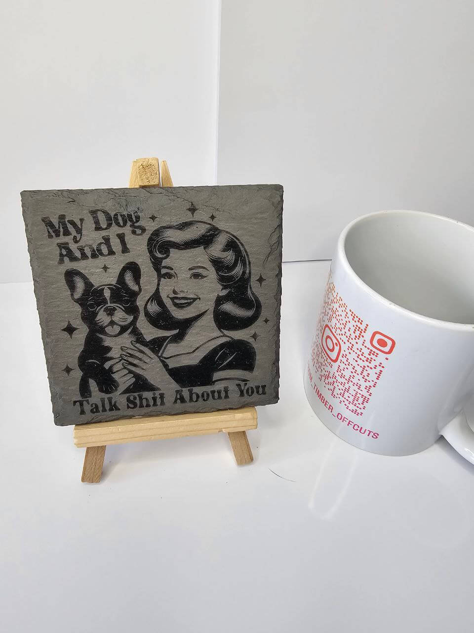 slate Funny “My Dog and I” Engraved Slate Coaster – 10cm x 10cm |