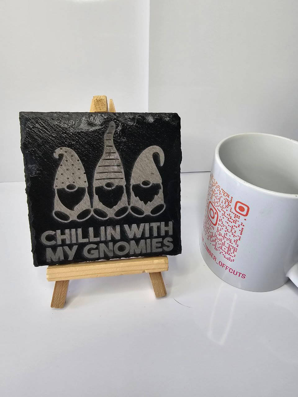 slate Chillin’ With My Gnomies – Engraved Slate Coaster | 10cm x 10cm
