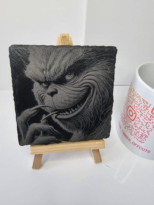 slate The Grumpy Grinch – Engraved Slate Coaster | 10cm x 10cm |