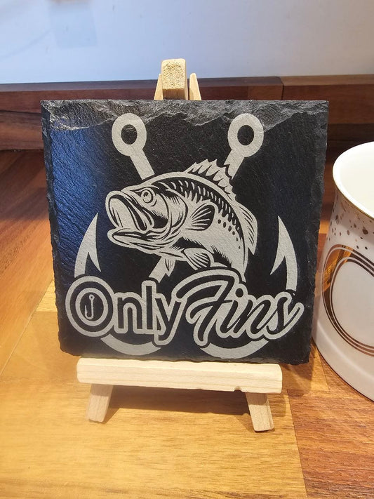 slate coaster OnlyFins Fishing Slate Sign – Laser Engraved Angler Gift