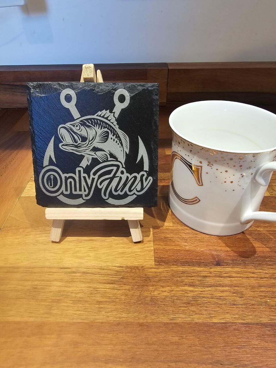 slate coaster OnlyFins Fishing Slate Sign – Laser Engraved Angler Gift