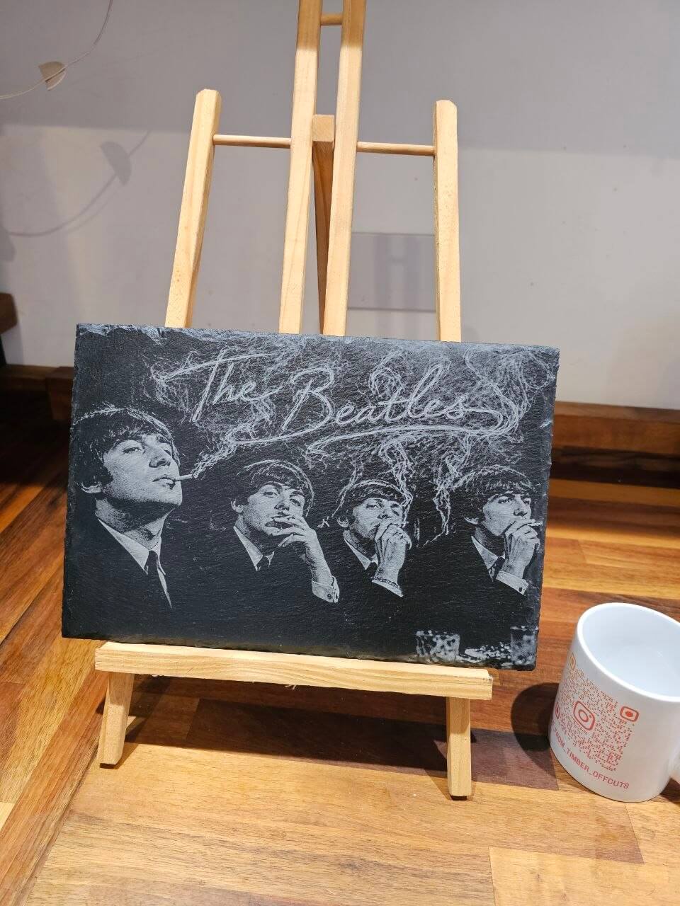 The Beatles Smoking Portrait Slate Plaque 30cm  Vintage Music Gift