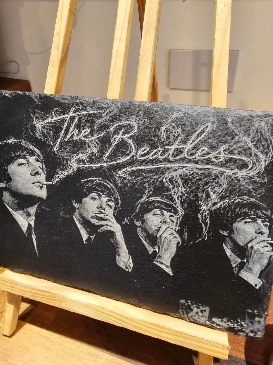 The Beatles Smoking Portrait Slate Plaque 30cm  Vintage Music Gift