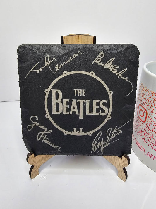 slate “The Beatles Drum Logo & Signatures – Laser-Engraved Coasters