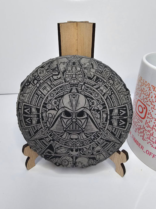 slate “Darth Vader Mandala – Laser-Engraved Round Slate Coasters 10cm