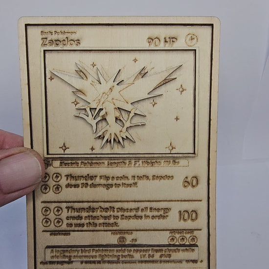 Zapdos 3D Wooden Pokémon Card | Laser Engraved Collectible | Base Set Style Display Plaque | Sizes 11cm–30cm | Handmade in the UK