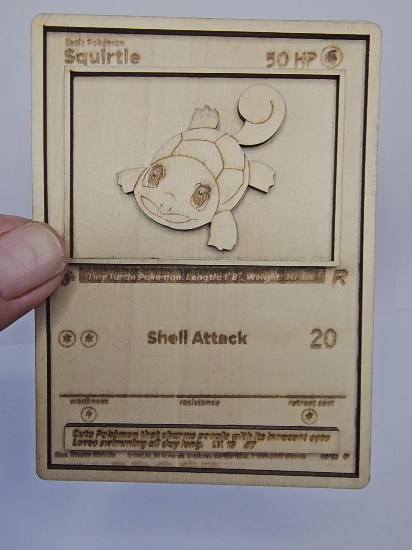 Squirtle 3D Wooden Pokémon Card | Laser Engraved Collectible Plaque | Base Set Inspired | Sizes 11cm–30cm | Handmade in the UK