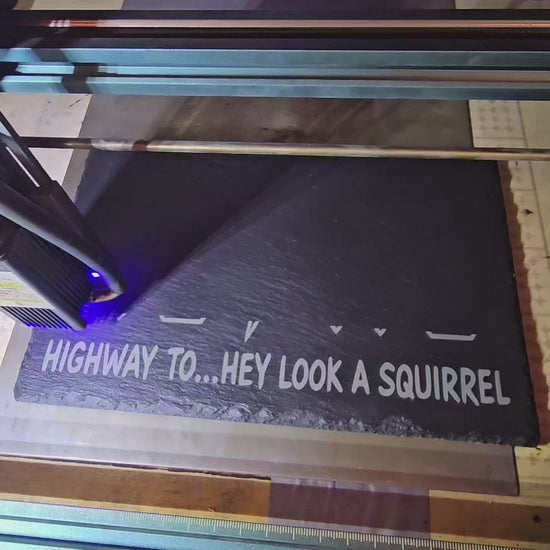 Funny ADHD Slate Sign – "Highway To… Hey Look a Squirrel" | Laser Engraved Rock Plaque | AC/DC Style Gift | Humorous Mental Health Decor