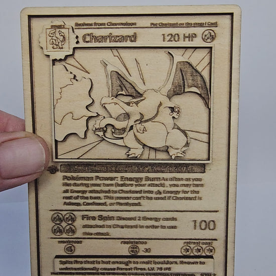 Charizard 3D Wooden Pokémon Card | Laser Engraved Display Plaque | Multiple Sizes | Gamer Room Decor | Handmade in the UK