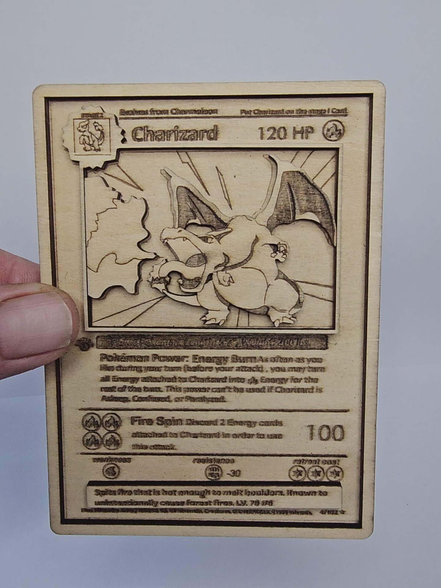 Charizard 3D Wooden Pokémon Card | Laser Engraved Display Plaque | Multiple Sizes | Gamer Room Decor | Handmade in the UK