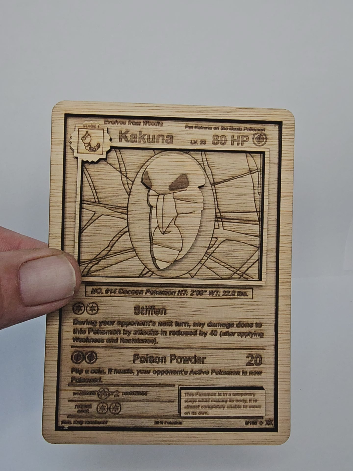 Kakuna 3D Wooden Pokémon Card | Laser Engraved Display Plaque | Evolution Series Collectible | Sizes 11cm–30cm | Handmade in the UK