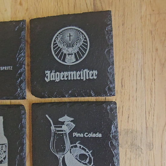 Laser Engraved Slate Drinks Coaster Set – 6x Alcohol Designs (10cm x 10cm)