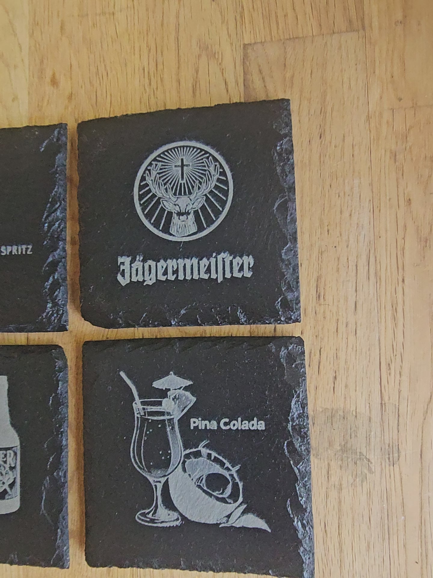 Laser Engraved Slate Drinks Coaster Set – 6x Alcohol Designs (10cm x 10cm)