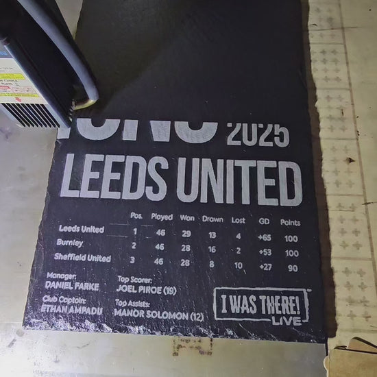 Leeds United EFL Champions 2024–2025 Slate Plaque | Laser Engraved 30cm x 20cm | Promotion Souvenir Gift – Made in the UK