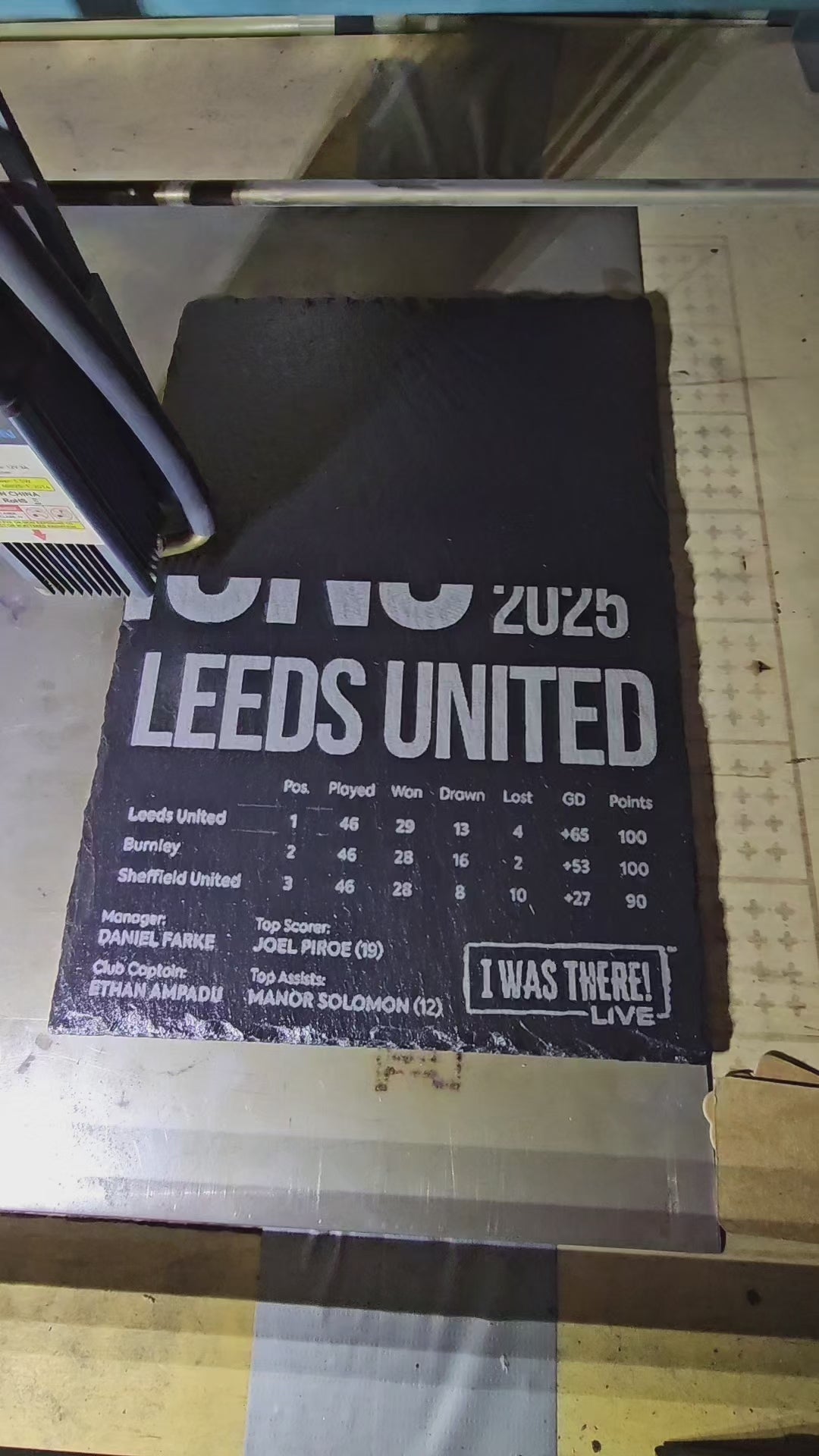Leeds United EFL Champions 2024–2025 Slate Plaque | Laser Engraved 30cm x 20cm | Promotion Souvenir Gift – Made in the UK