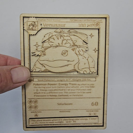 Venusaur 3D Wooden Pokémon Card | Laser Engraved Display Plaque | Classic Base Set Art | Various Sizes 11cm–30cm | Handmade in the UK