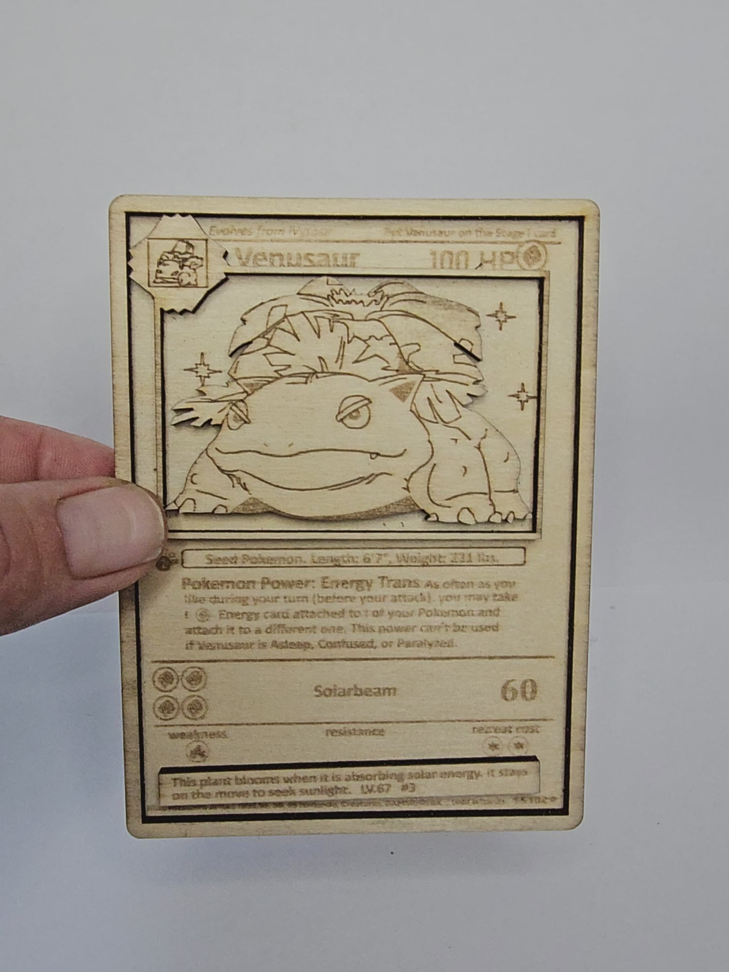 Venusaur 3D Wooden Pokémon Card | Laser Engraved Display Plaque | Classic Base Set Art | Various Sizes 11cm–30cm | Handmade in the UK