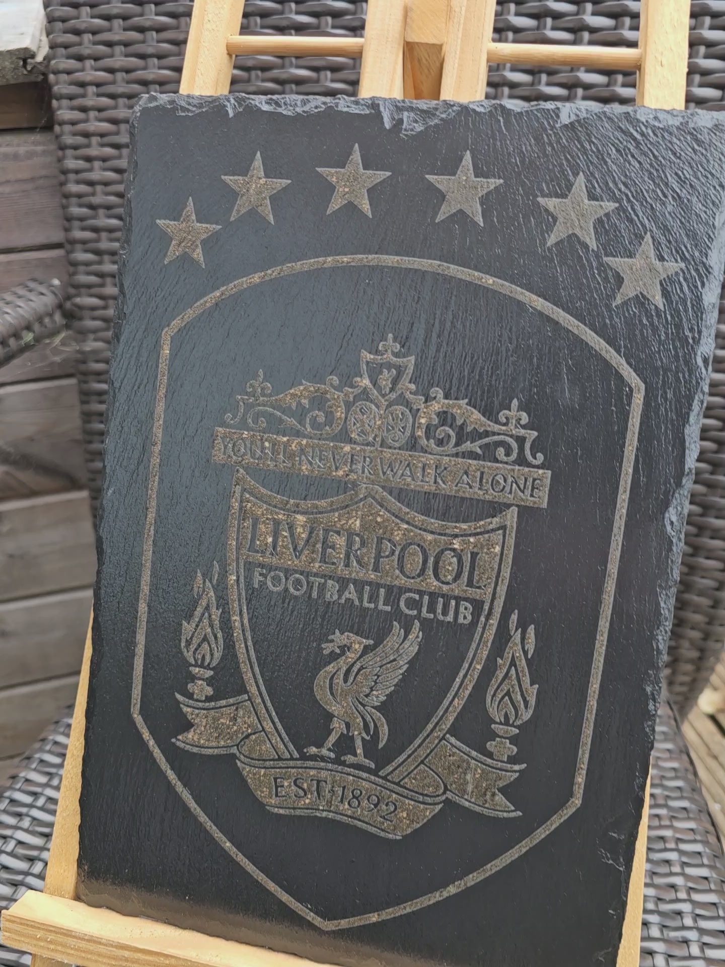 Liverpool FC 6 Stars Crest Slate Plaque | 30cm x 20cm | Laser Engraved Slate Sign | Champions of Europe | Original Timber Creations