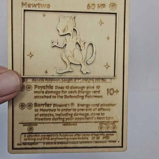 Mewtwo 3D Wooden Pokémon Card | Laser Engraved Base Set Design | Legendary Display Plaque | Sizes 11cm–30cm | Handmade in the UK