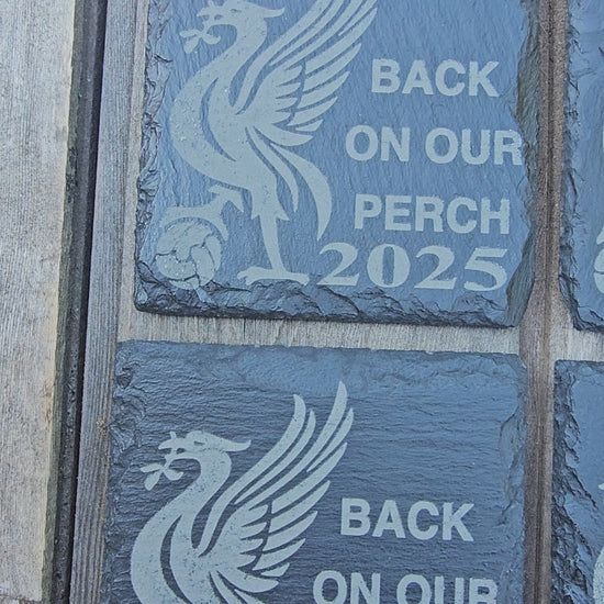 Set of 1, 4 or 6 Liverpool FC Slate Coasters – "Back On Our Perch 2025" | Laser Engraved LFC Gift Set | 10cm x 10cm | Made in the UK